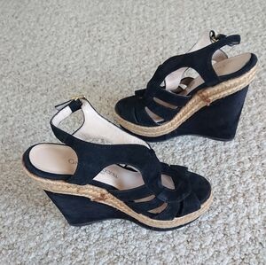 GASTONE LUCIOLI Black suede leather Wedge Sandals size 36.5